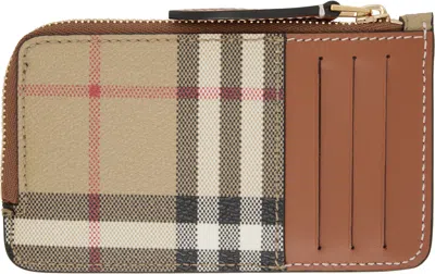 Burberry Beige Check Zip Card Holder In Brown