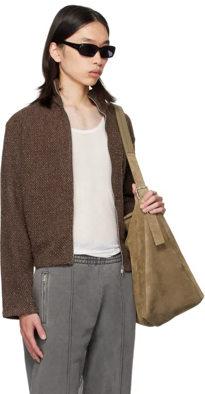 Our Legacy Textured Fabric Long Sleeve High Collar Cardigan In Brown