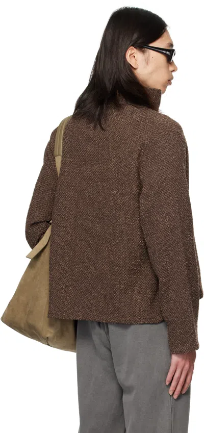 Our Legacy Textured Fabric Long Sleeve High Collar Cardigan In Brown