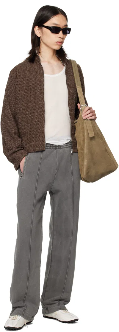 Our Legacy Textured Fabric Long Sleeve High Collar Cardigan In Brown