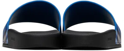 Burberry Check Pattern Flat Sole Slide Sandals In Blue