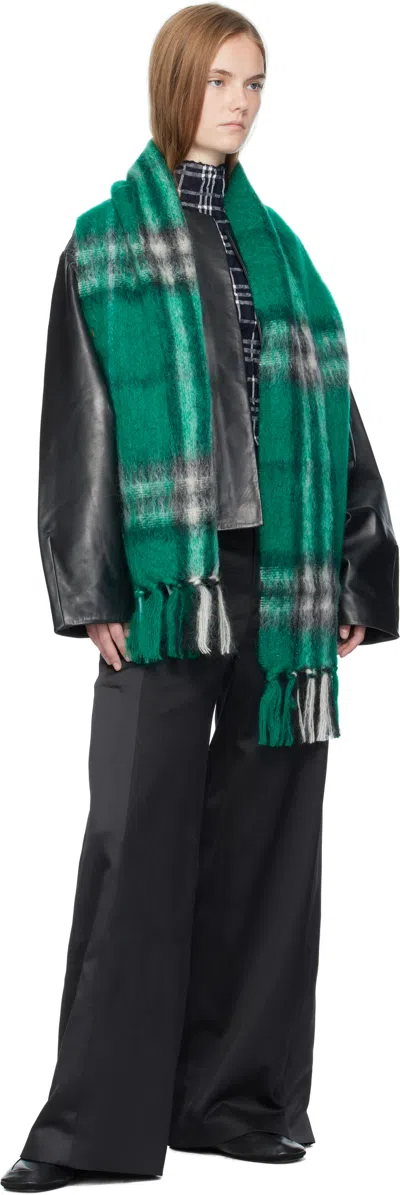 Burberry Green Check Mohair Wool Scarf In Green