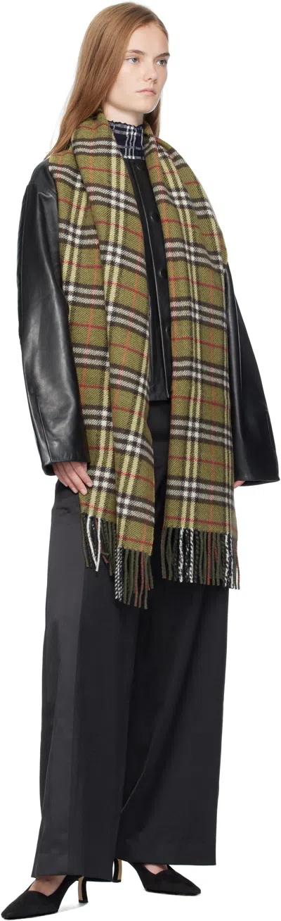 Burberry Khaki Check British Wool Scarf In Green