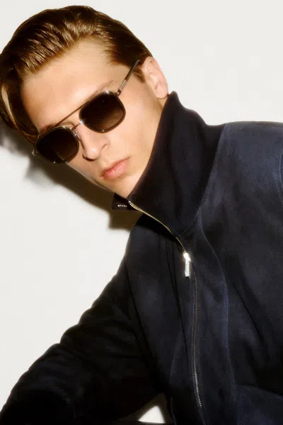 Cos Suede Flight Jacket In Blue