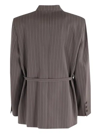 Isabelle Blanche Pinstripe Belted Jacket In Gray