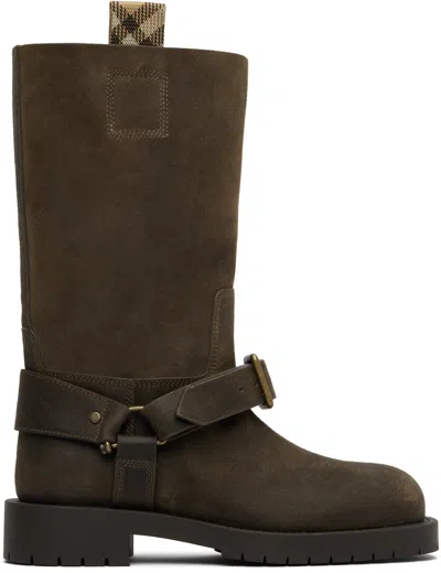 Burberry Soft Saddle Suede Knee-high Boots In Brown