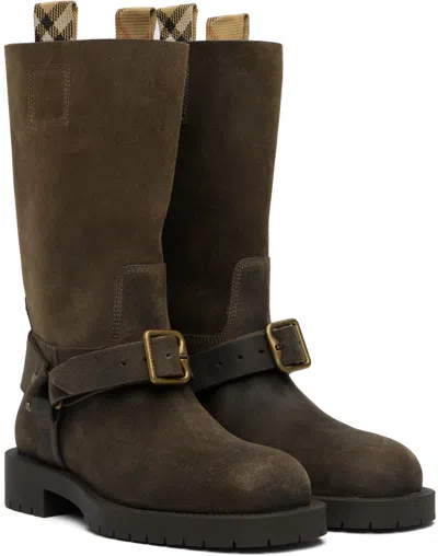 Burberry Soft Saddle Suede Knee-high Boots In Brown