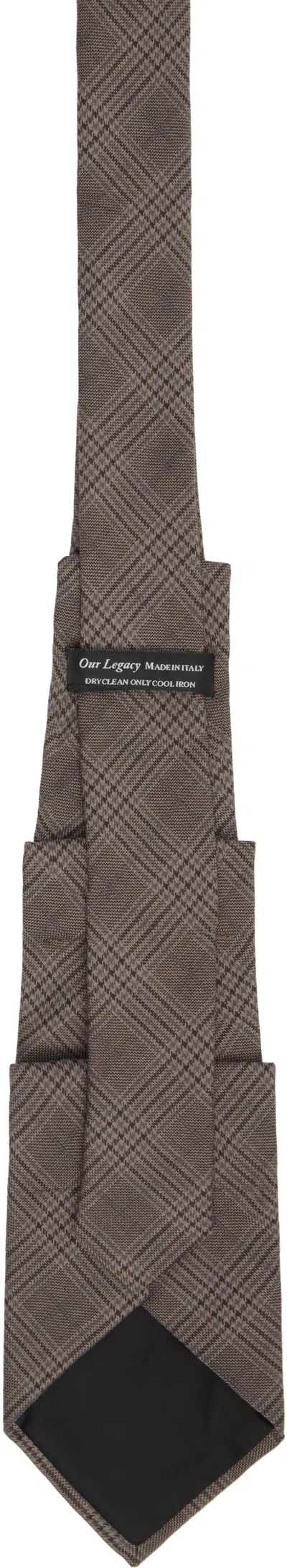 Our Legacy Pleated Glen Plaid Tie In Brown