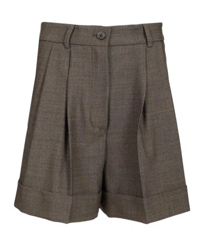 P.a.r.o.s.h Wool Blend Pleated Shorts Trousers Grey In Green