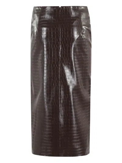 Isabelle Blanche Crocodile-effect Pencil Skirt In Brown