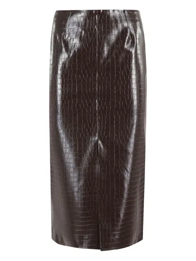 Isabelle Blanche Crocodile-effect Pencil Skirt In Brown
