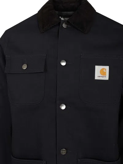 Carhartt Button-up Black Michigan Coat With Structured Collar In Blue