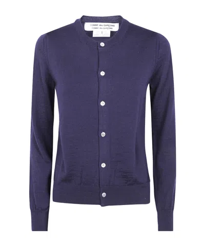 Comme Des Garçons Ribbed Hem Long Sleeve Crew Neck Cardigan In Blue
