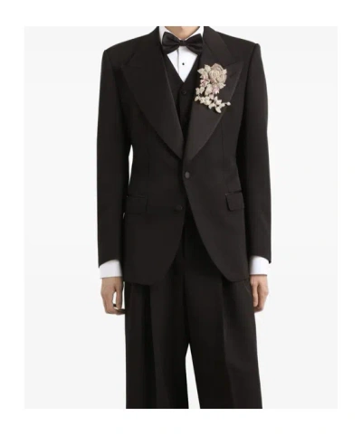 Dolce & Gabbana Satin Lapel Blazer Structured Shoulders Straight Hem In Black