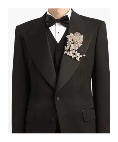 Dolce & Gabbana Satin Lapel Blazer Structured Shoulders Straight Hem In Black