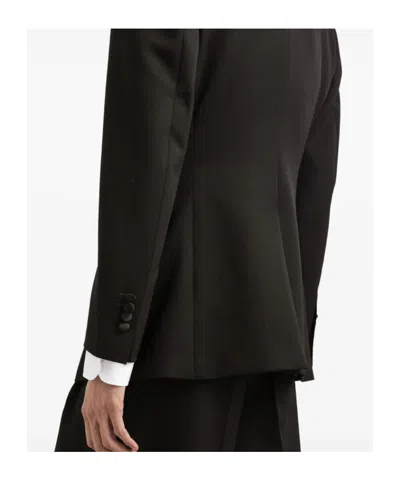 Dolce & Gabbana Satin Lapel Blazer Structured Shoulders Straight Hem In Black