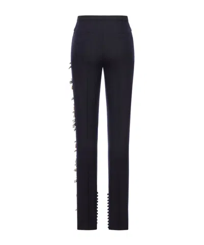 Dries Van Noten Tailored Wool Trousers Featuring Side Embellishments In Blue