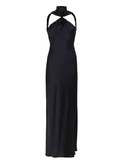 Attico Asymmetrical Midi Dress With Raw Edge Detail In Black