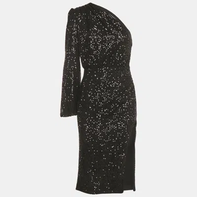 Pre-owned Fame And Partners Fame And Partner Black Sequin One Shoulder Midi Dress S