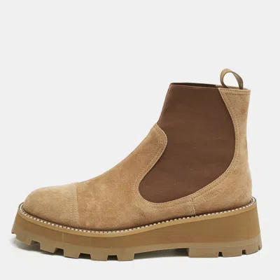 Pre-owned Jimmy Choo Beige Elastic And Suede Clayton Ankle Length Boots Size 42 In Sand