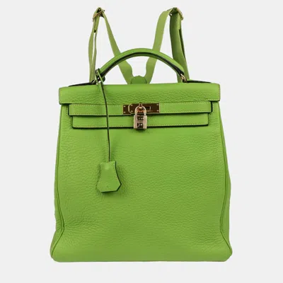 Pre-owned Hermes Apple Green Taurillon Clemence Kelly A Dos Gm Backpack