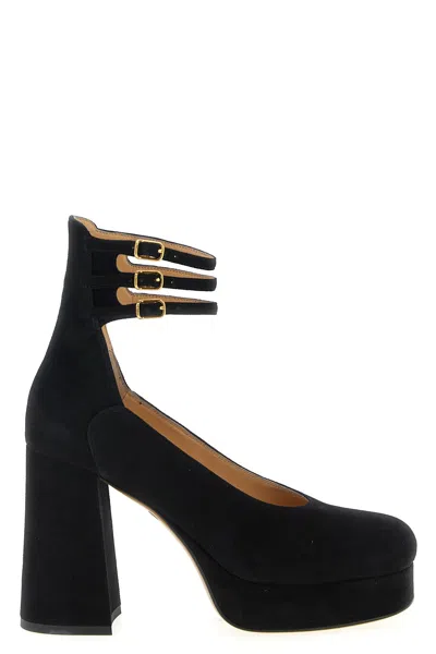 Chloé Loti Suede Platform Block-heel Pumps In Black