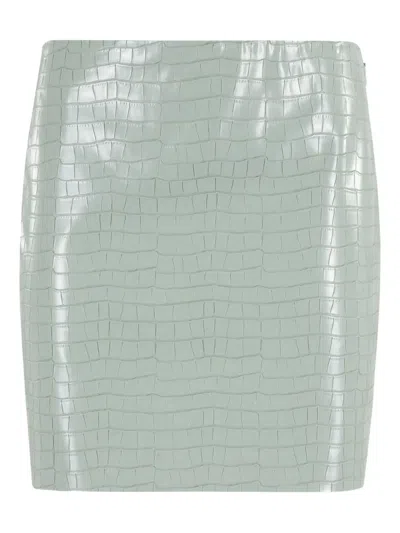 Isabelle Blanche Crocodile-effect Mini Skirt In Green