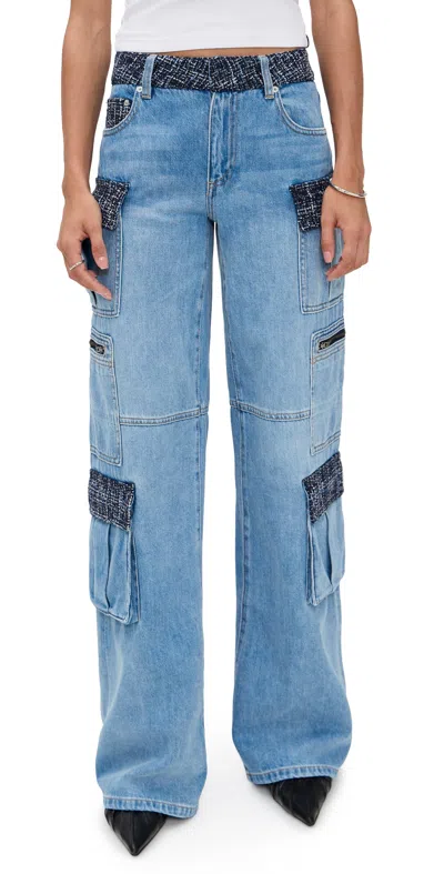 Alice And Olivia Cay Mid Rise Baggy Cargo Jeans In Celine Vintage In Blue