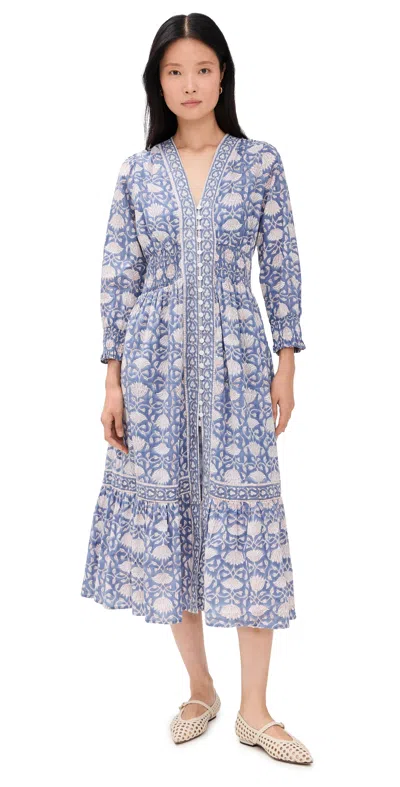 Marea Francesca Midi Dress In Blue Indigo Lotus In Blue