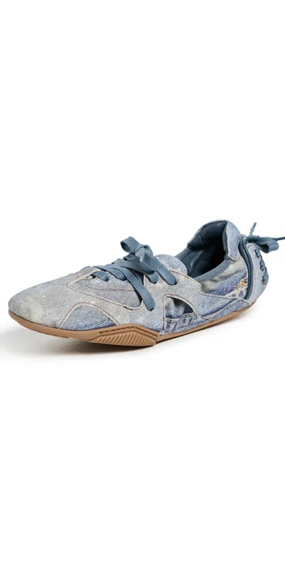 Acne Studios Bilaria Paneled Logo-print Denim Ballet Flats In Blue