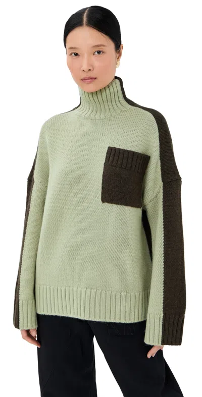 Jw Anderson Two Tone Patch Pocket Sweater Nougat/chocolate In Green