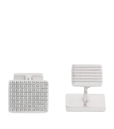 Dunhill Silver Hobnail And Reed Tile Cufflinks In White