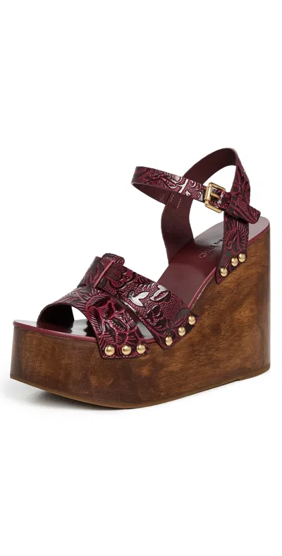 Farm Rio Floral-embossed Studded Sandals In Burgundy