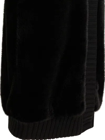 Pinko Genovese Black Sleeveless Vest With High Neck And Ribbed Details In Ecofur Woman In Black