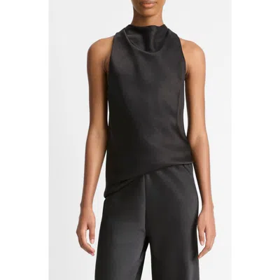 Vince Satin Top With Drop Collar And Diagonal Cut In Black