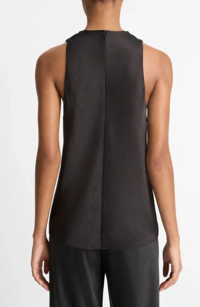 Vince Satin Top With Drop Collar And Diagonal Cut In Black