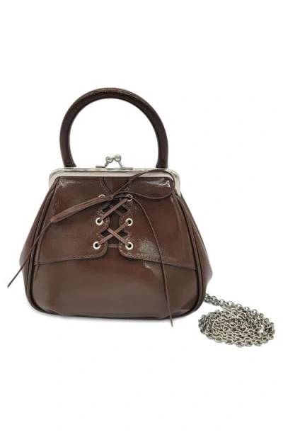 Oryany Mini Lace-up Patent Leather Top-handle Bag In Camel Brown