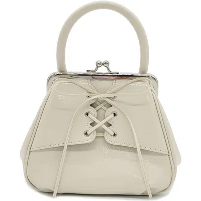 Oryany Mini Lace-up Patent Leather Top-handle Bag In Ivory