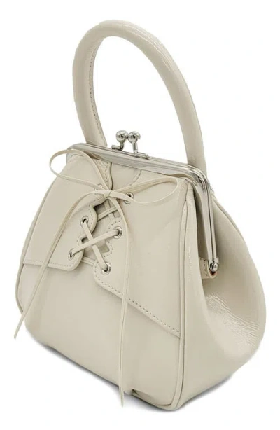 Oryany Mini Lace-up Patent Leather Top-handle Bag In Ivory