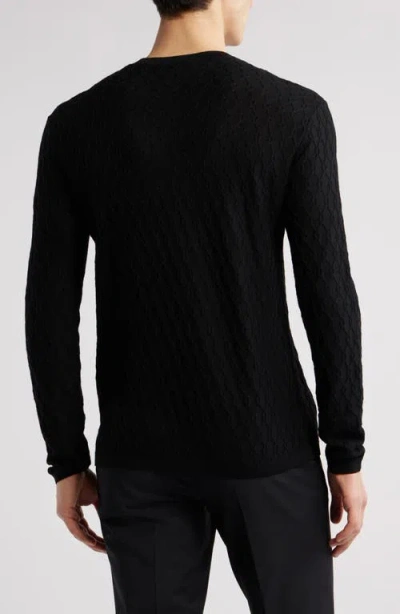 Emporio Armani Tonal Diamond Wool Sweater In Black