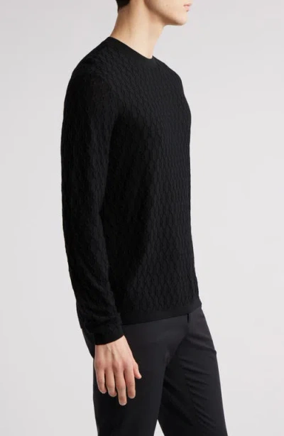 Emporio Armani Tonal Diamond Wool Sweater In Black