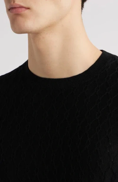 Emporio Armani Tonal Diamond Wool Sweater In Black