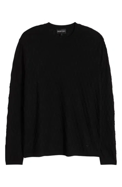 Emporio Armani Tonal Diamond Wool Sweater In Black