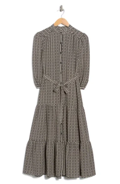 Max Studio Crepe 3/4 Sleeve Button Front Maxi Dress In Brown