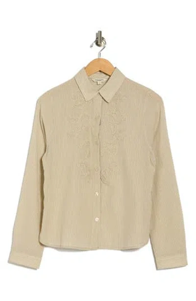 Max Studio Stripe Appliqué Button-up Shirt In Brown