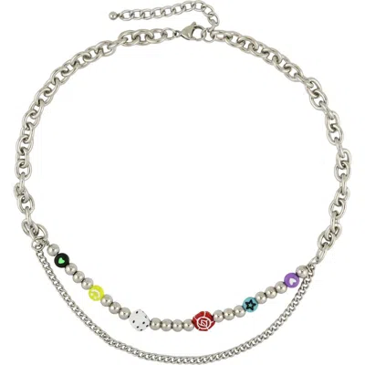 Rebl Y2k Layered Charm Necklace In Silver