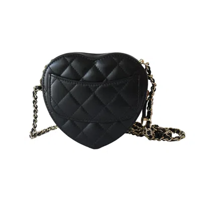 Pre-owned Chanel Cc Lambskin Quilted In Love Heart Bag Gold Hardware Black