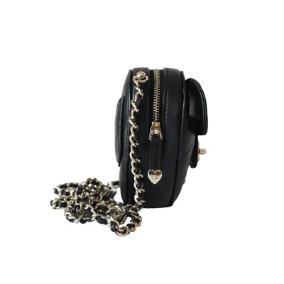 Pre-owned Chanel Cc Lambskin Quilted In Love Heart Bag Gold Hardware Black