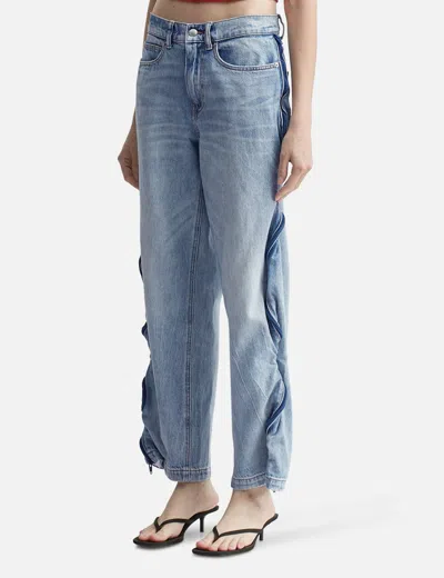 Alexander Wang T Bleach Blue Denim And Mesh Zipper Pants In Blue