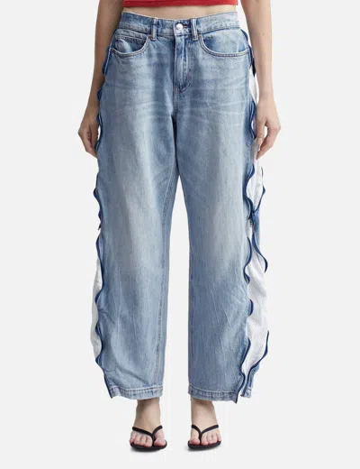 Alexander Wang T Bleach Blue Denim And Mesh Zipper Pants In Blue